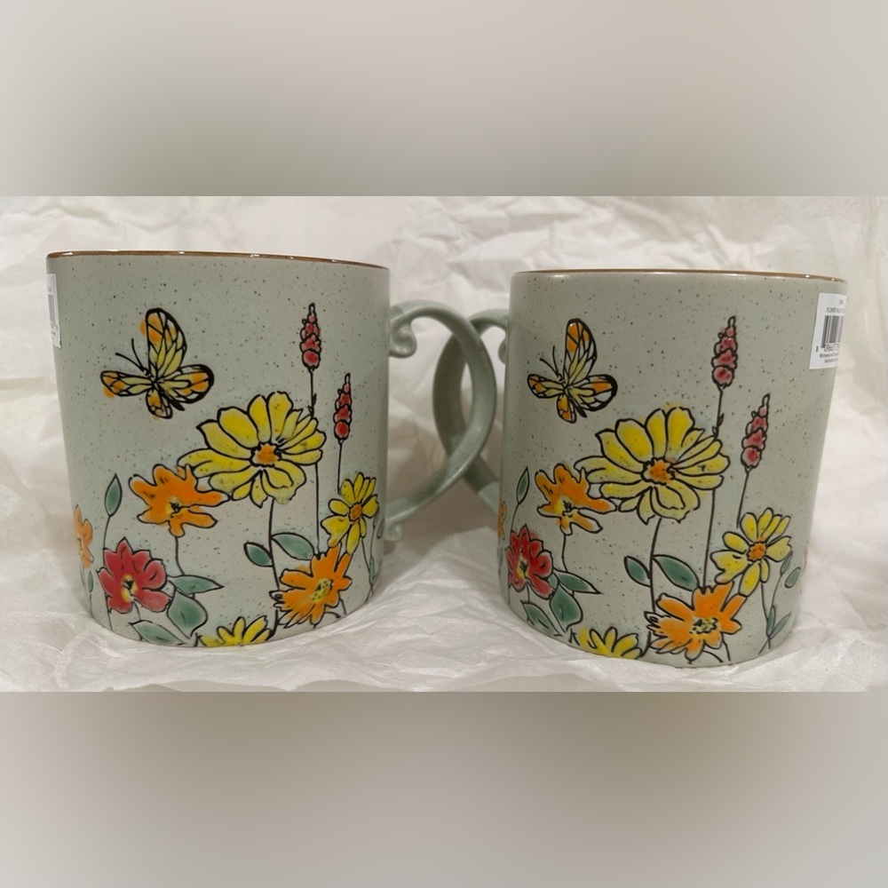 Spectrum Designz Flower Valley, green coffee mugs, set of 2 mugs